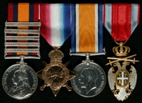 Philip Vaughan Holberton : (L to R) Queen's South Africa Medal with clasps 'Cape Colony', 'Orange Free State', 'Transvaal', 'South Africa 1901', 'South Africa 1902'; 1914-15 Star; British War Medal; Serbian Orden Belog Orla (ca Macevima) Oficir 4. Stepen
